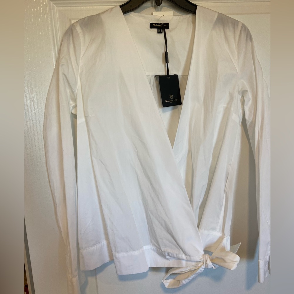 White tie front blouse